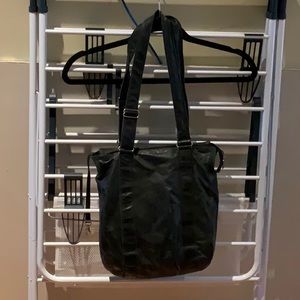 Black leather handbag